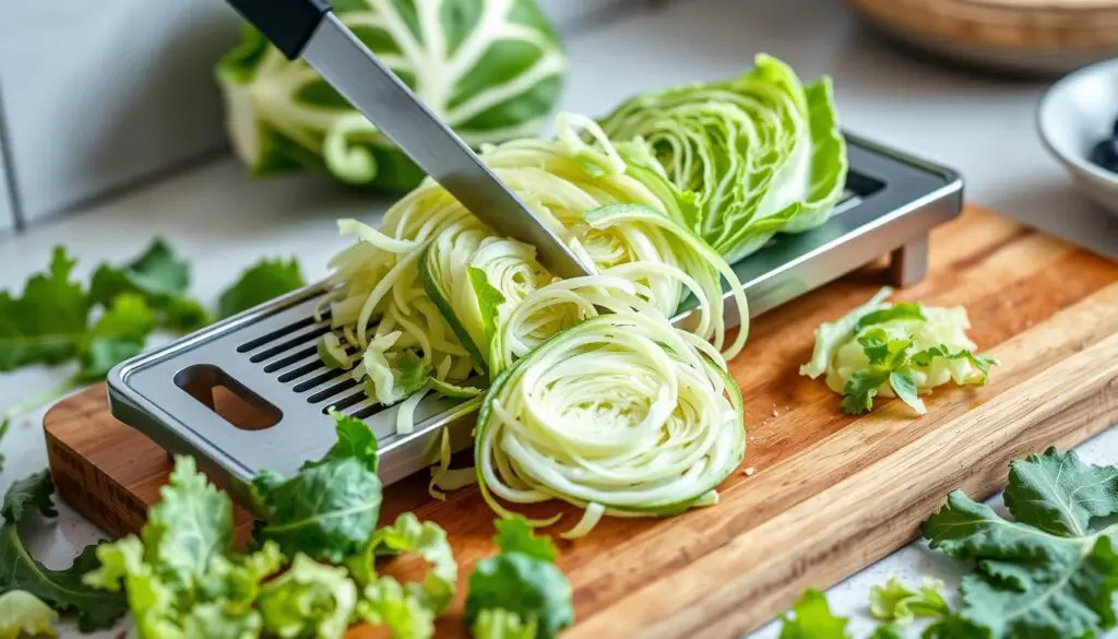 mandoline slicing savoy cabbage