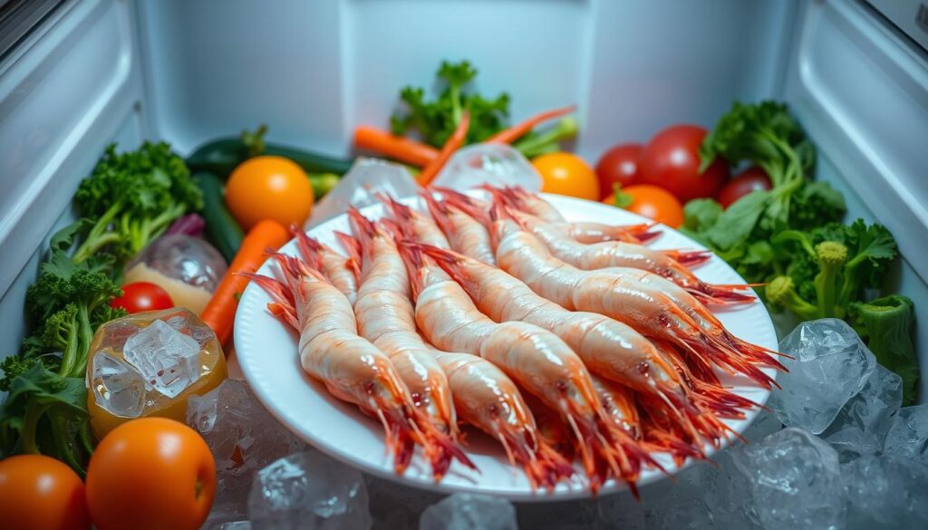 raw shrimp in fridge