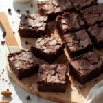 "Keto-friendly fudgy brownies made with almond flour and sugar-free chocolate chips on a clean marble background"