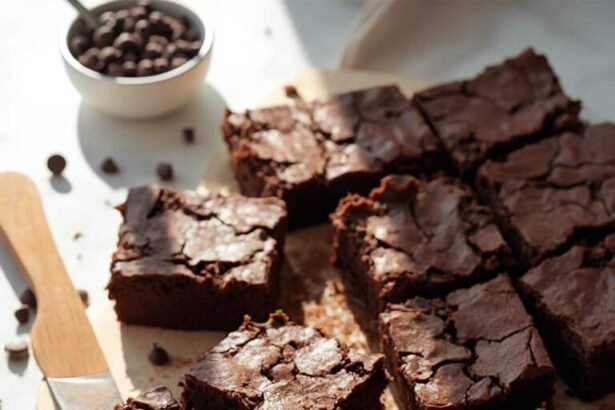 "Keto-friendly fudgy brownies made with almond flour and sugar-free chocolate chips on a clean marble background"