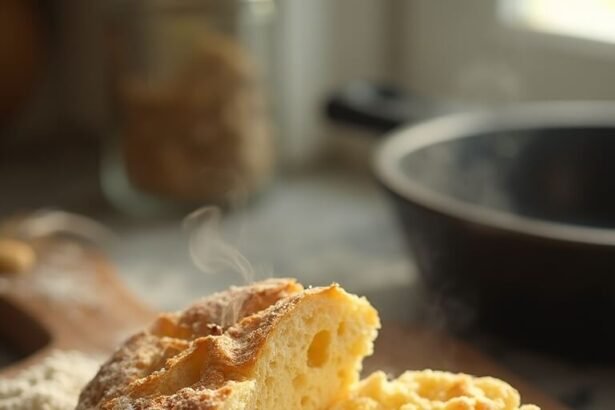 "Freshly baked homemade English muffins with melted butter on wooden board in warm sunlight"