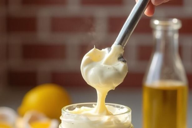 "Homemade keto mayonnaise in mason jar with fresh ingredients on kitchen counter"